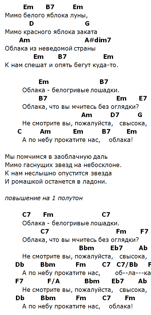 Слова песни плыли облака