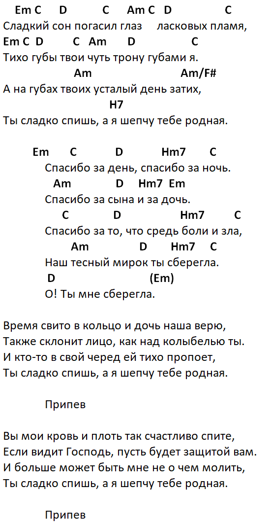 Спасибо за ночь аккорды