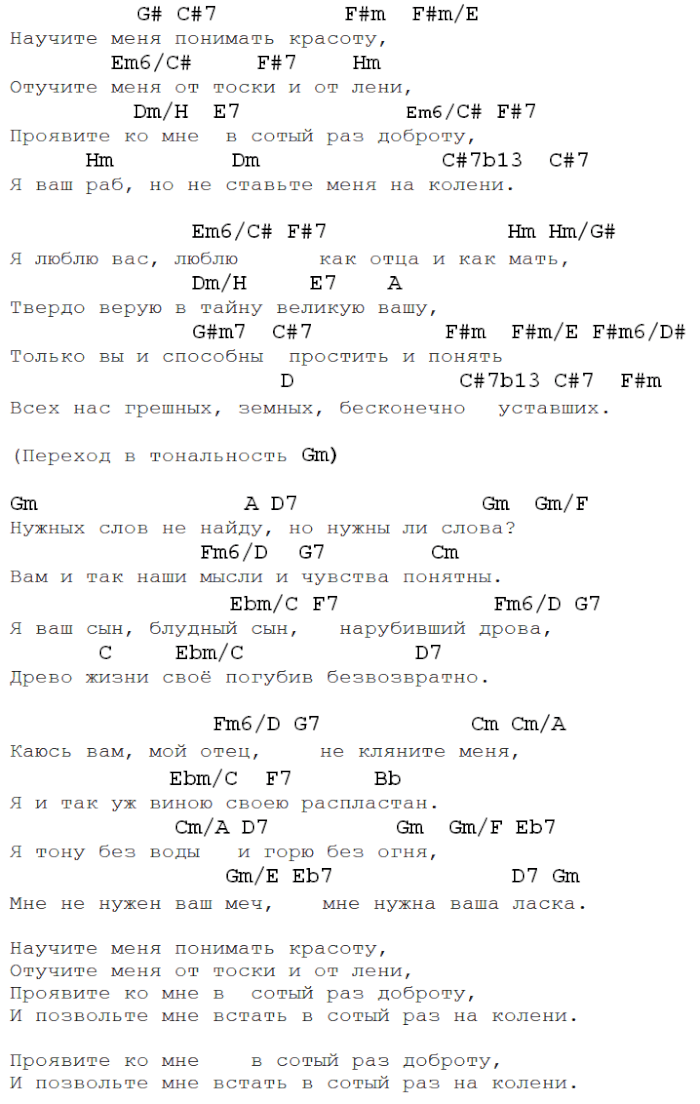 научите меня понимать красоту аккорды