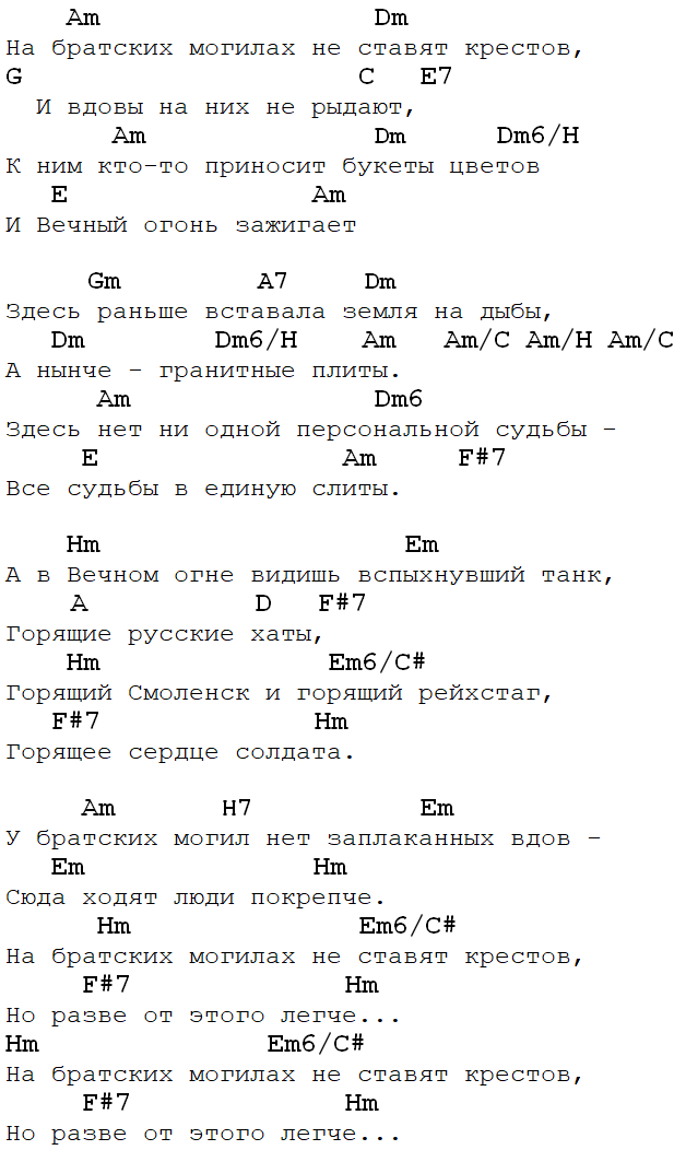 высоцкий братские могилы аккорды